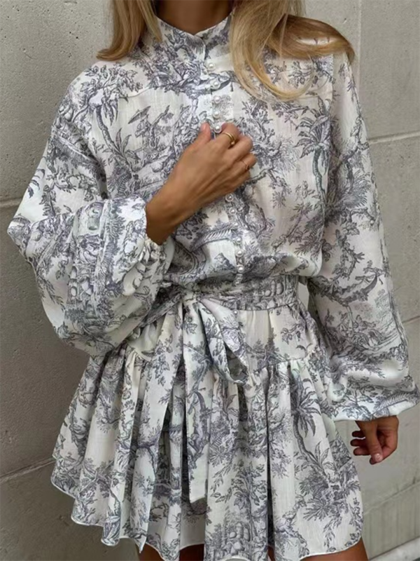 Print Puff Sleeves Dress