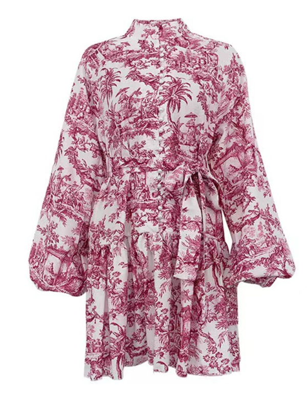 Print Puff Sleeves Dress