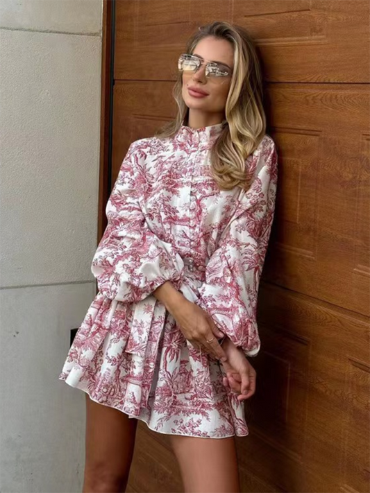 Vestido estampado con mangas abullonadas 