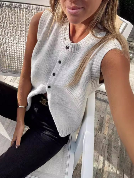 Knitted Single-breasted Vest Top