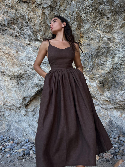 V-neck Strappy Backless Long Dress