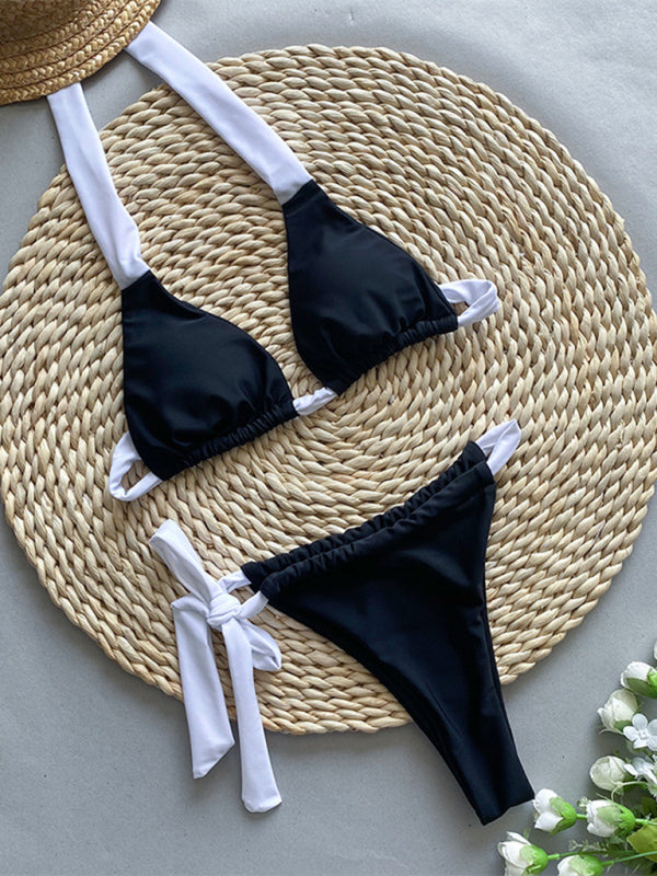 Neckholder-Bikini in Schwarz und Weiß 