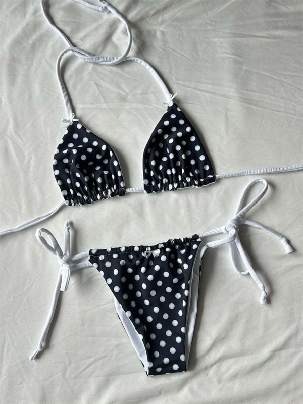 Polka Dot Plaid Strappy Two-piece Bikini Set