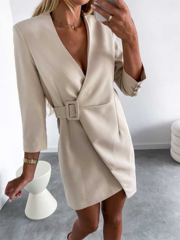 Belted Wrap-around Long-sleeved Dress