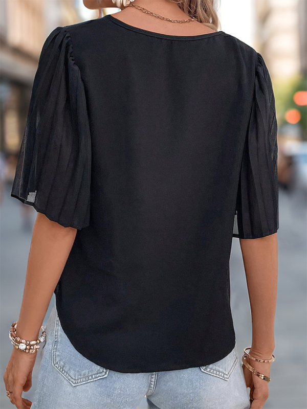 Pleated Short Sleeve Blouse