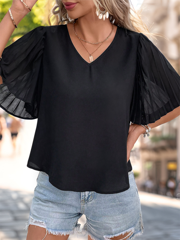 Pleated Short Sleeve Blouse