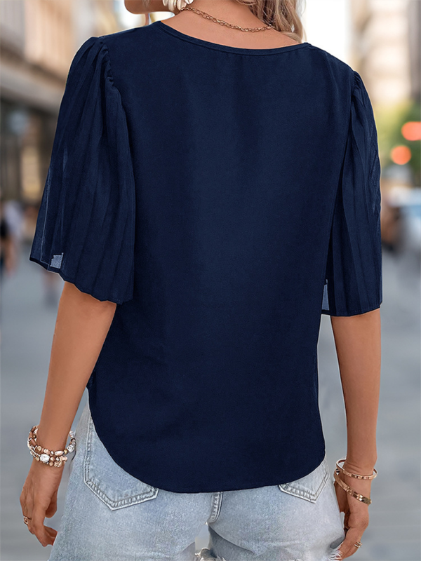 Pleated Short Sleeve Blouse