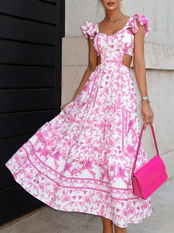 Floral Print Hollow Dress