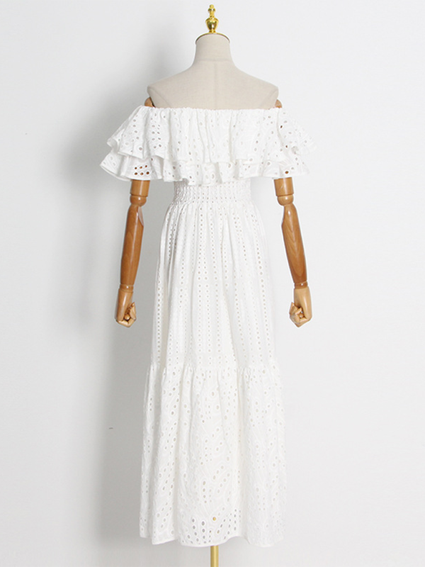 Off-the-shoulder Double-layer Embroidered Dress