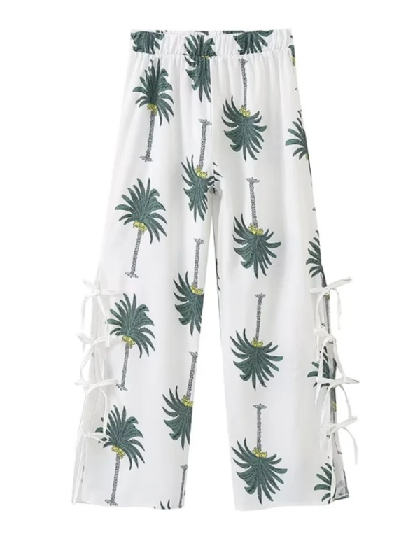 V-neck Coconut Tree Print Sleeveless Vest Top Trousers Set