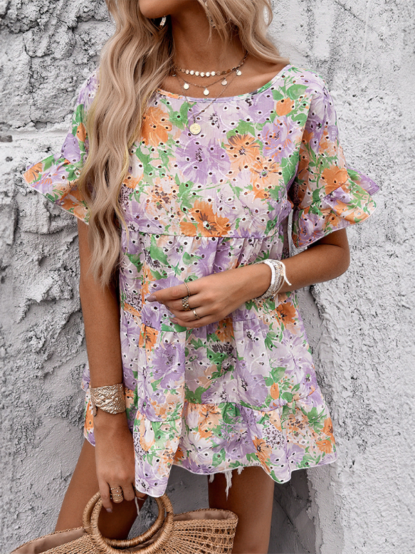 Floral Print Ruffle Mini Dress