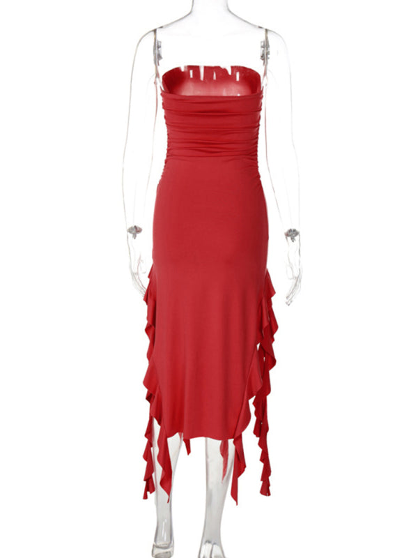 Ruffle Tube Top Irregular-hem Dress