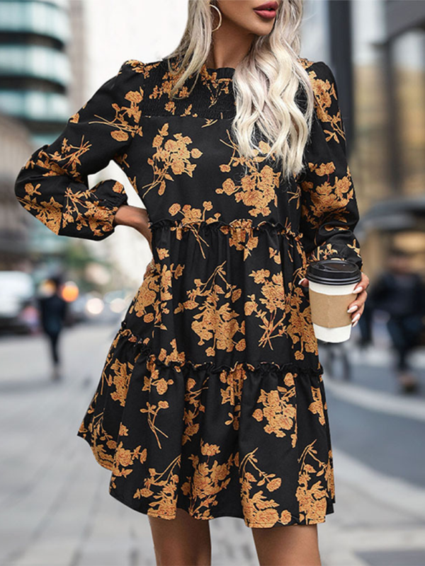 Flower Print Long-sleeve Dress