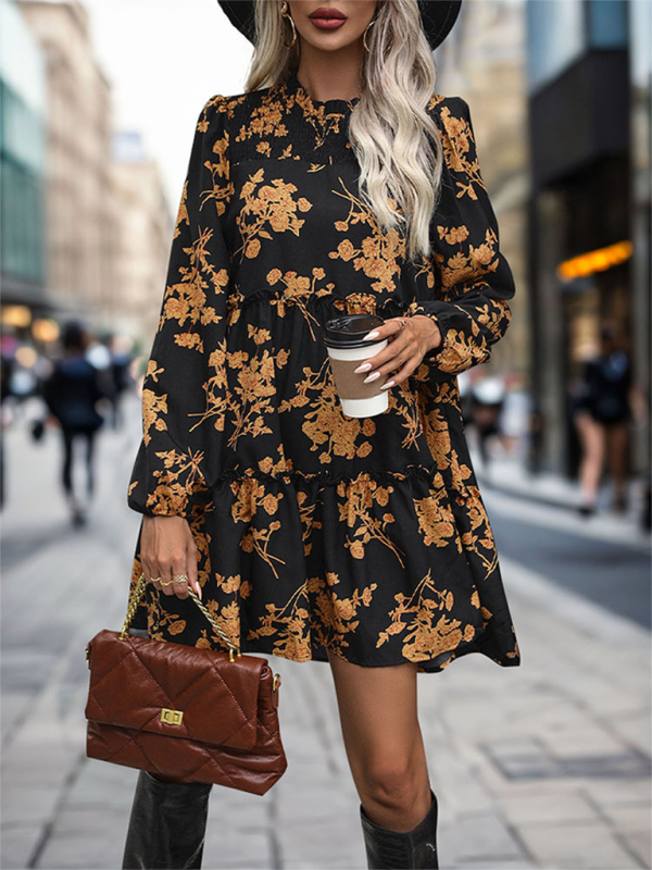 Flower Print Long-sleeve Dress