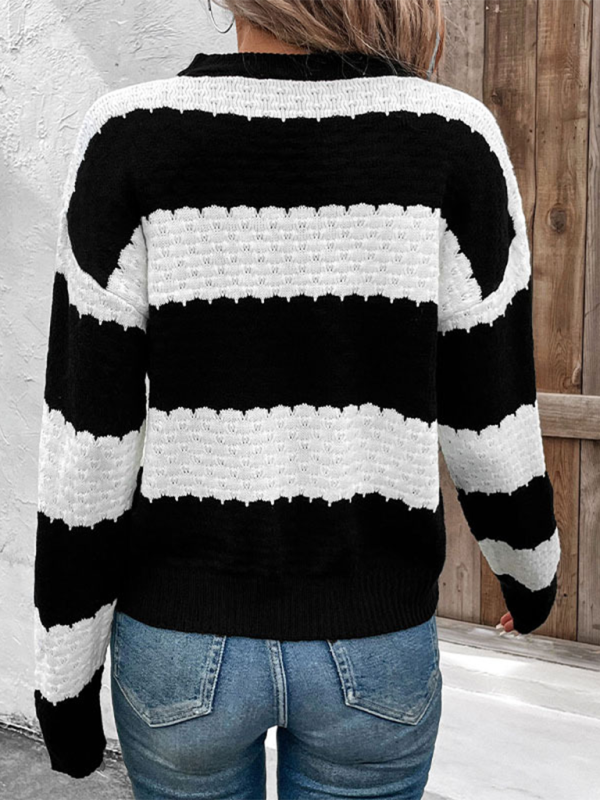 Black and White Striped Knitted Sweater