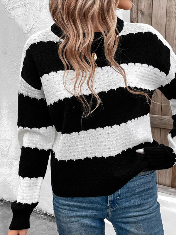 Black and White Striped Knitted Sweater