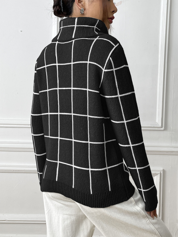 Plaid Turtleneck Long-sleeve Sweater