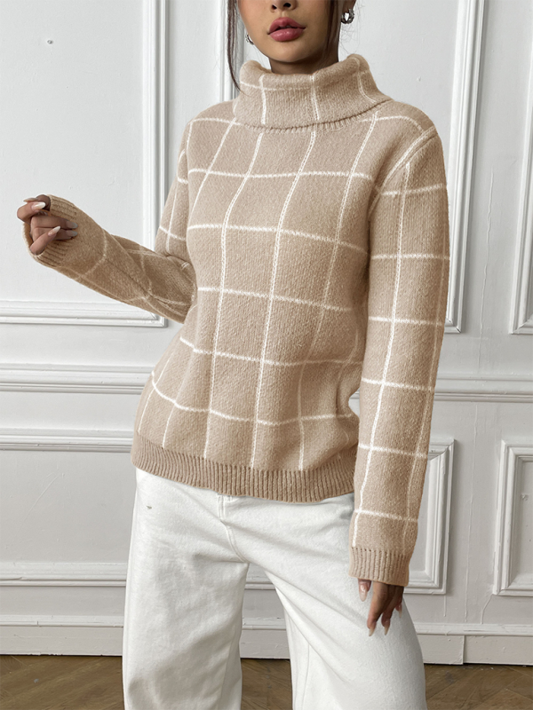 Plaid Turtleneck Long-sleeve Sweater