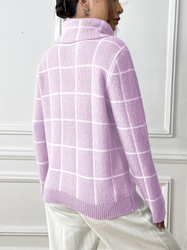 Plaid Turtleneck Long-sleeve Sweater