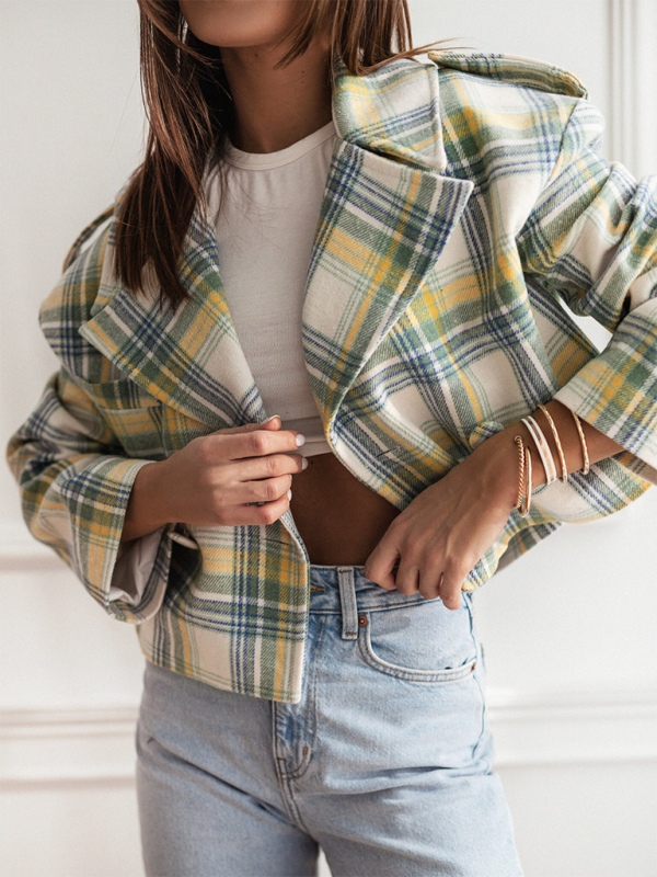 Plaid Woolen Short Jacket