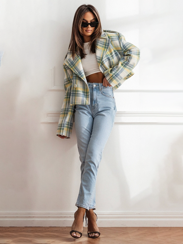 Plaid Woolen Short Jacket