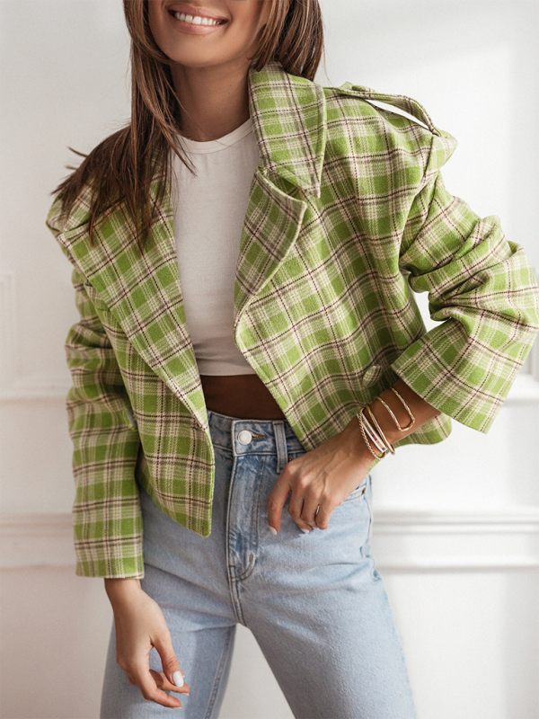 Plaid Woolen Short Jacket