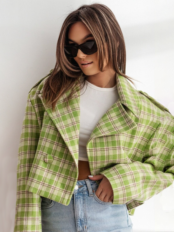 Plaid Woolen Short Jacket