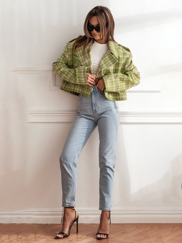 Plaid Woolen Short Jacket