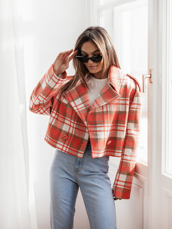 Plaid Woolen Short Jacket