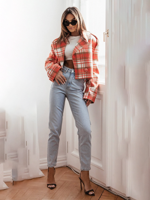 Plaid Woolen Short Jacket