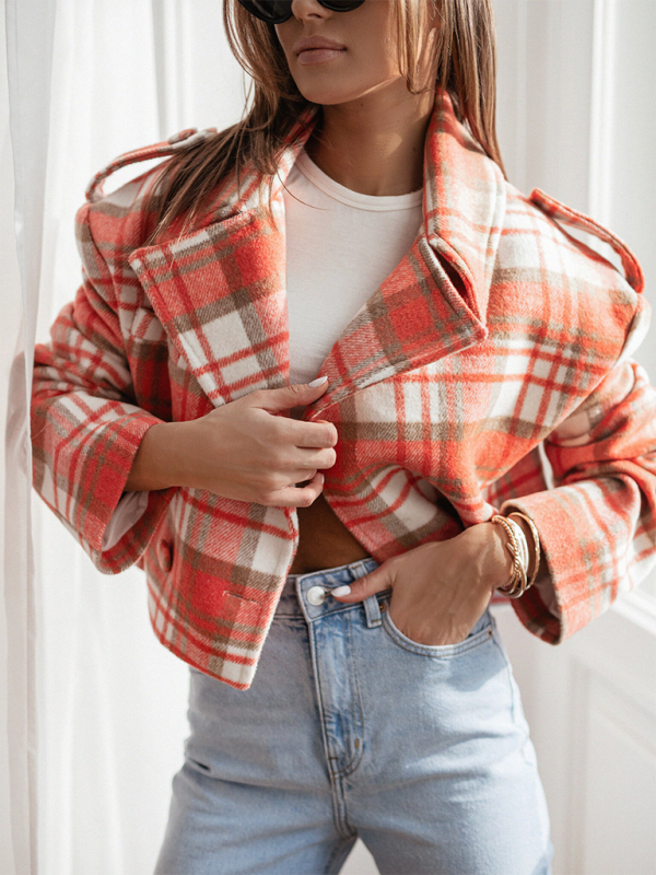 Plaid Woolen Short Jacket