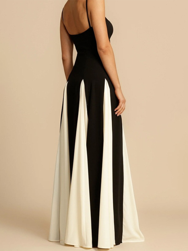 Black and White Color-block Maxi Dress