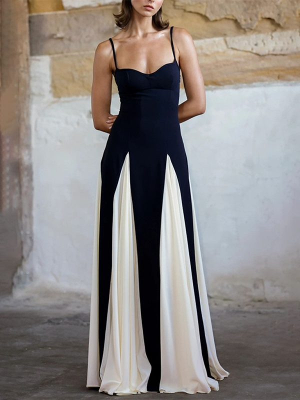 Black and White Color-block Maxi Dress