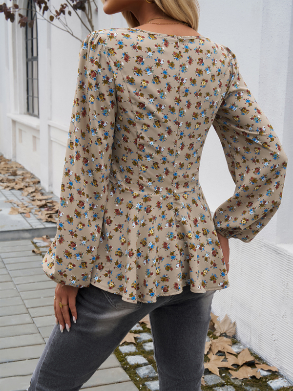 Floral Print Puff Sleeve Long Sleeve Top