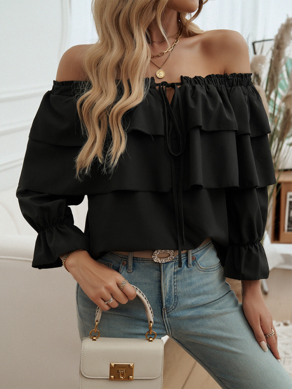 Ruffle Loose-fitting Off-shoulder Balloon Sleeve Top