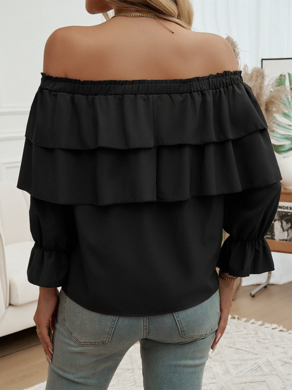 Ruffle Loose-fitting Off-shoulder Balloon Sleeve Top