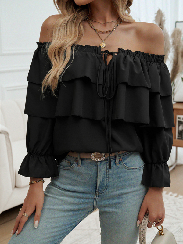 Ruffle Loose-fitting Off-shoulder Balloon Sleeve Top