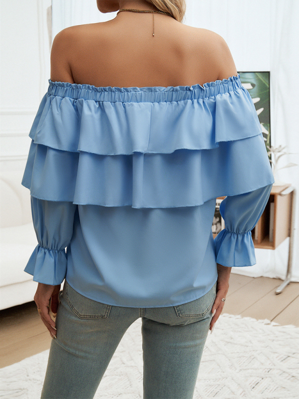 Ruffle Loose-fitting Off-shoulder Balloon Sleeve Top