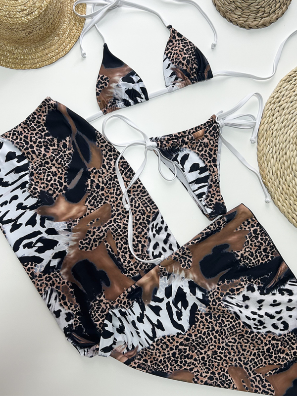 Leopard Print Three Piece Bikini Set