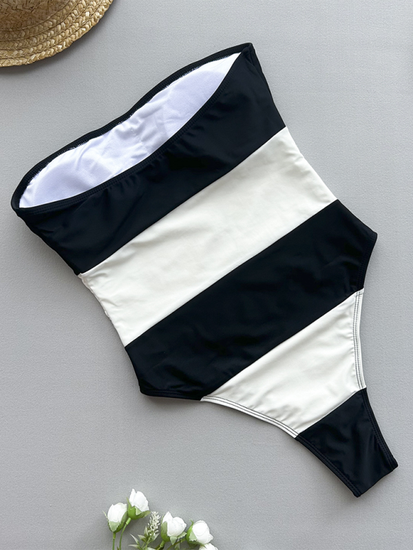 Black and White Striped One-piece Swimsuit