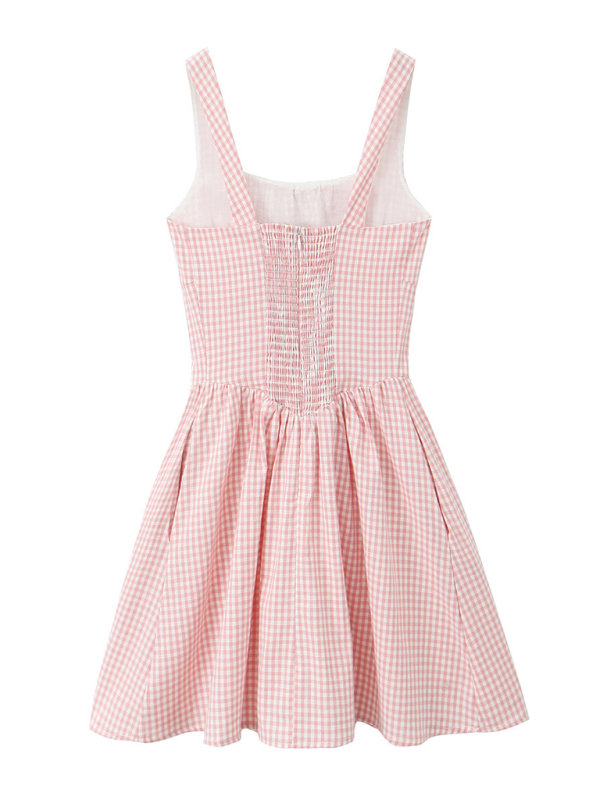 French Plaid Slim Waist Sleeveless Short Dress