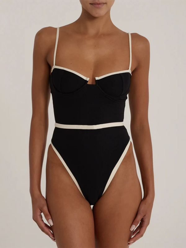 Black with White Trim One-Piece Swimsuit