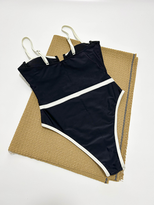 Black with White Trim One-Piece Swimsuit