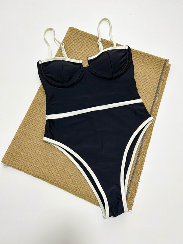 Black with White Trim One-Piece Swimsuit