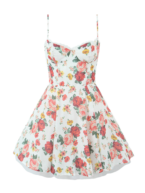 Floral Print V-neck Halter Dress