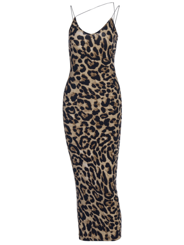 V-neck Leopard Print Midi Dress