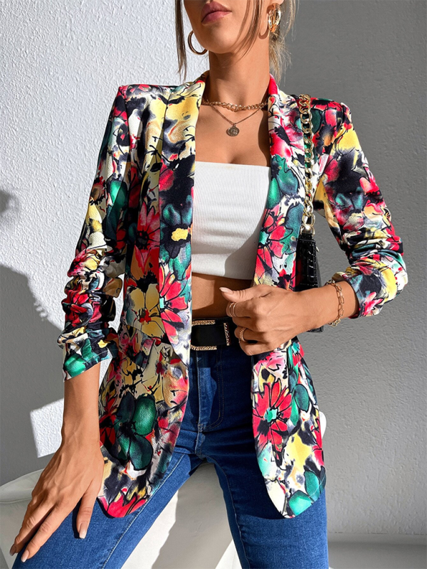 Floral Print Long Sleeve Suit Jacket