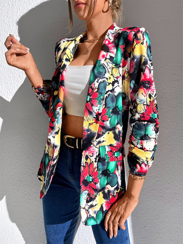 Floral Print Long Sleeve Suit Jacket