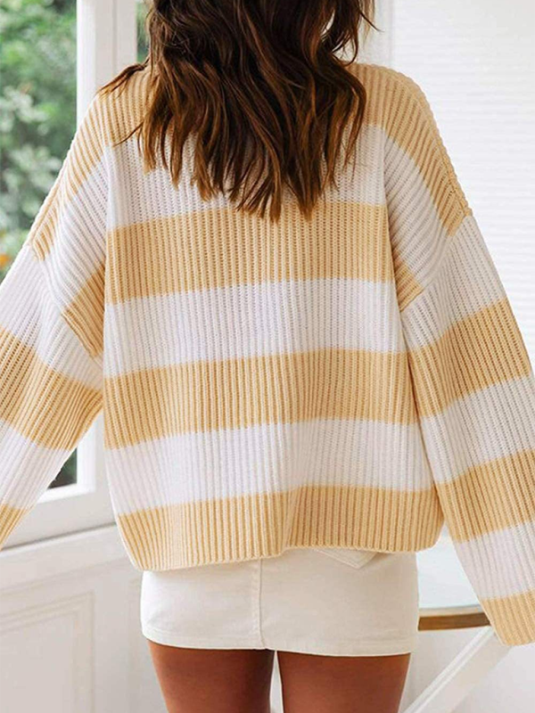 Striped Round Neck Long Sleeve Knitted Sweater