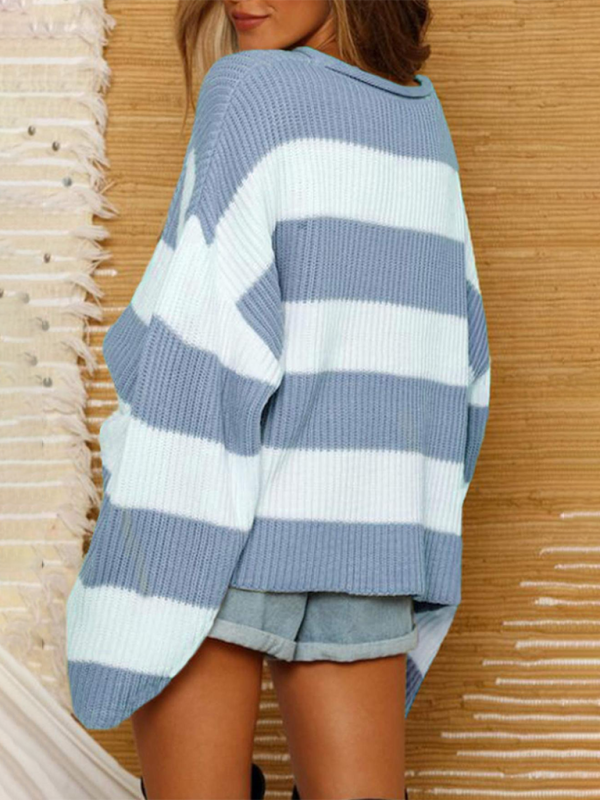 Striped Round Neck Long Sleeve Knitted Sweater